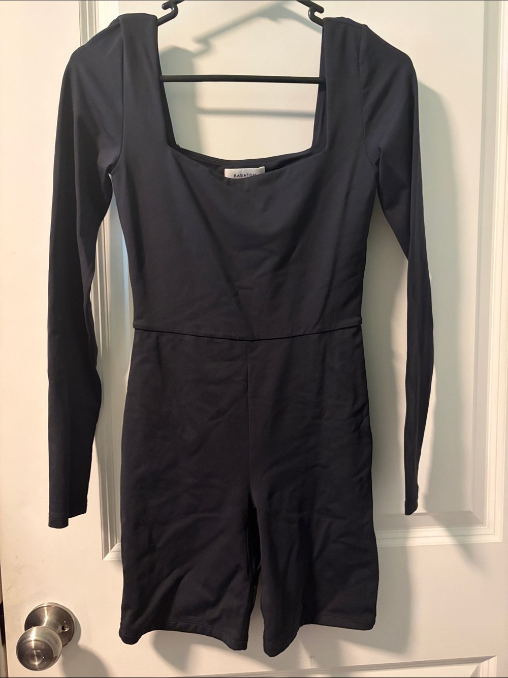 Babaton Black Long-Sleeve Square-Neck Romper Jumpsuit
